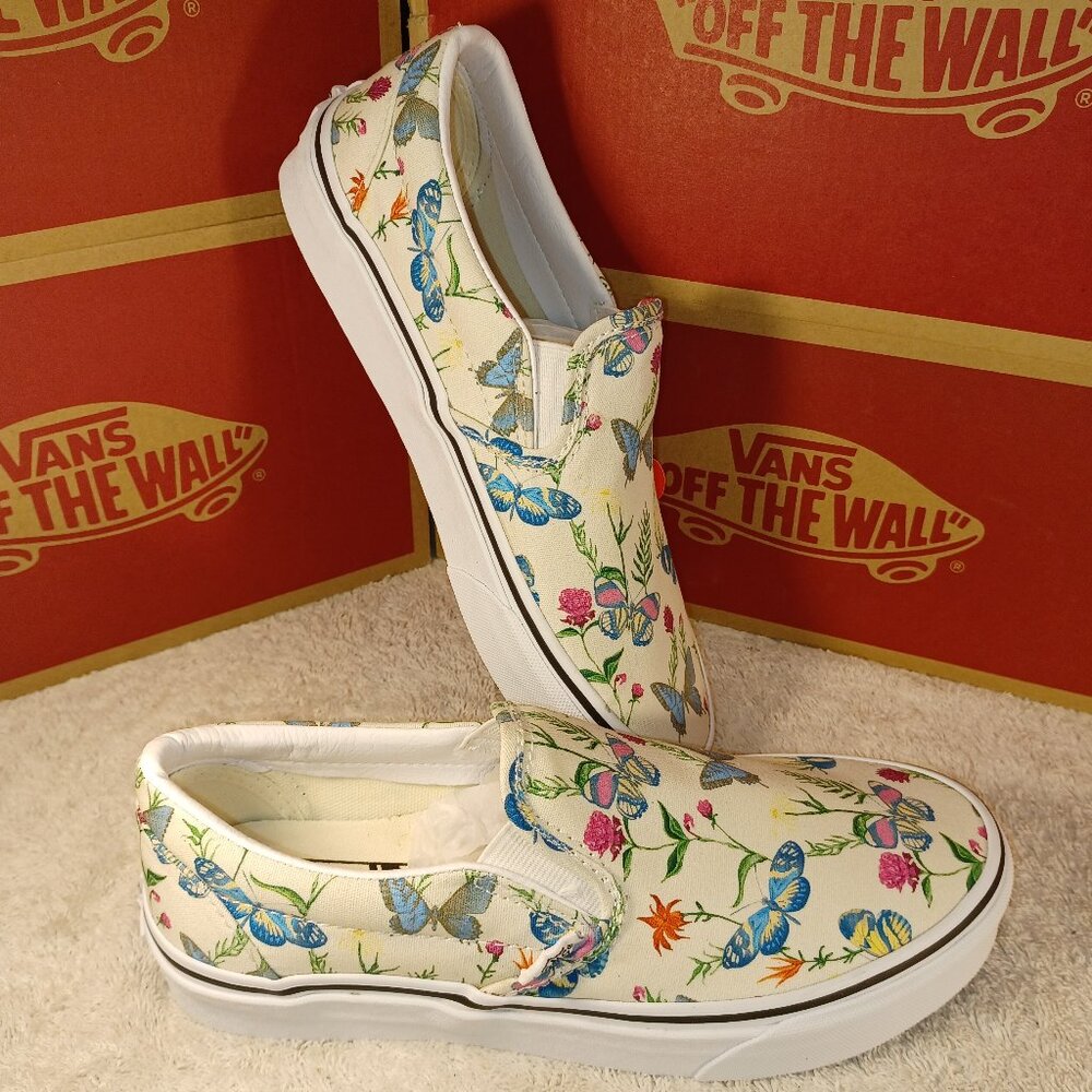 Vans Men's 4.5/Women's 6 Slip On Butterfly Floral White Canvas VN0A5AO8UC0